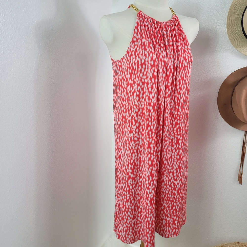 MICHAEL KORS CORAL & WHITE CHAIN NECK SLEEVELESS STRETCH DRESS SZ: M - Picture 16 of 16